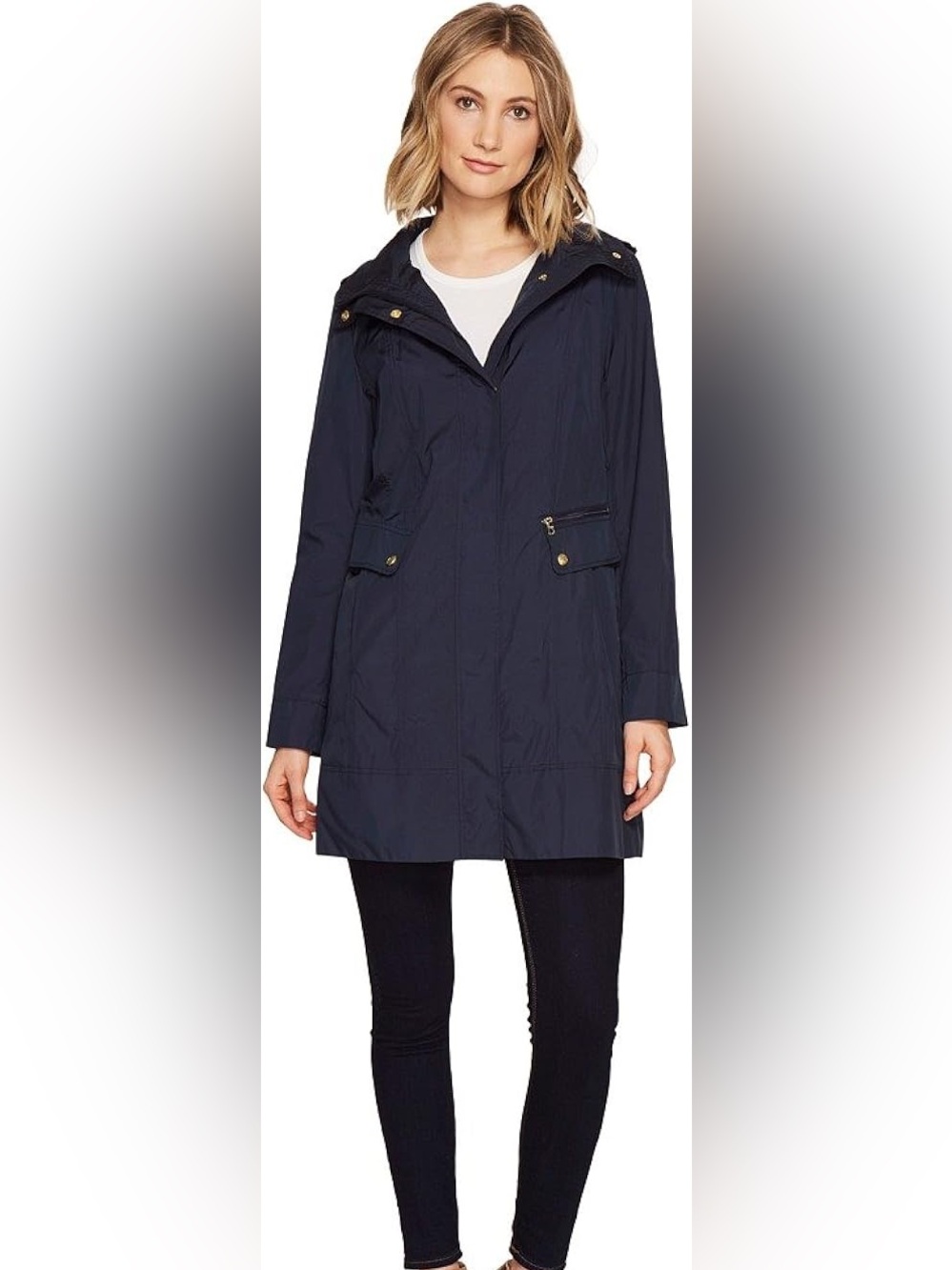 Cole Haan Signature Packable Hooded Rain Jacket Women's Navy Blue Medium
